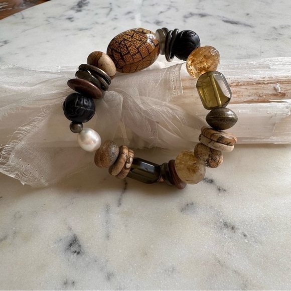 Silpada Jewelry Jasper & Mixed Stone Sterling Silver Stretch Bead Bracelet - Picture 1 of 7